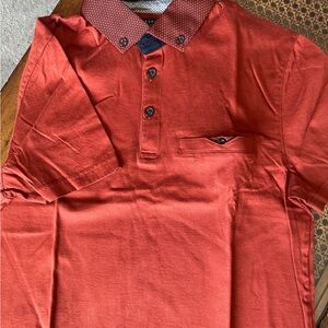 Ted Baker Rust Red Polo with Patterned Contrast Collar